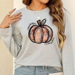 Women’s Pumpkin Print Long Sleeve Crewneck T-Shirt - Size XL - NWT